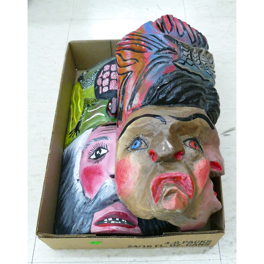Box 2pc Mexican Painted Wood Masks