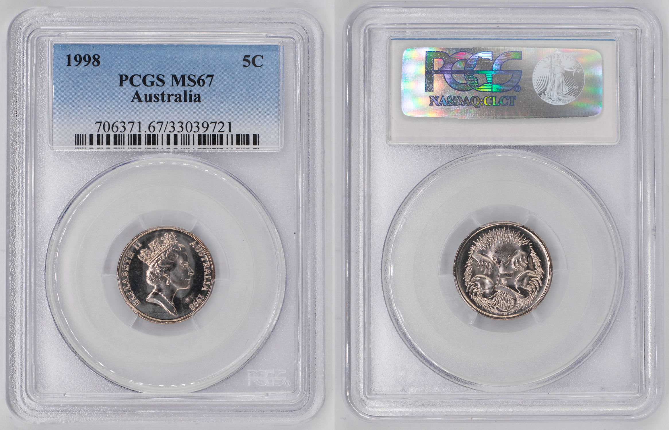 Elizabeth II, Five Cent, 1998, PCGS MS67