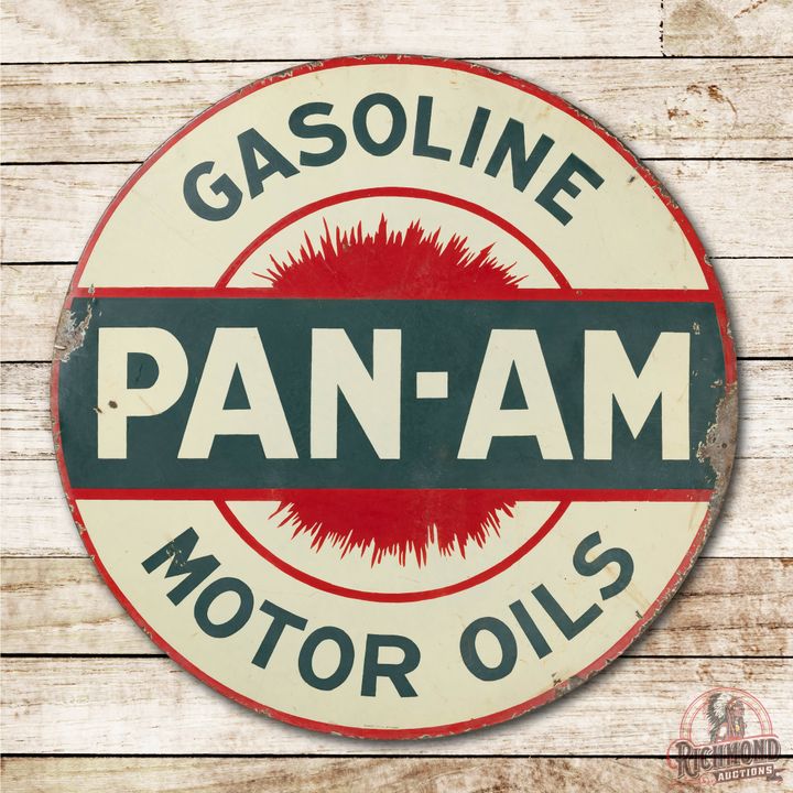 42" Pan-Am Gasoline Motor Oils Single Sided Porcelain Sign TAC 7.5