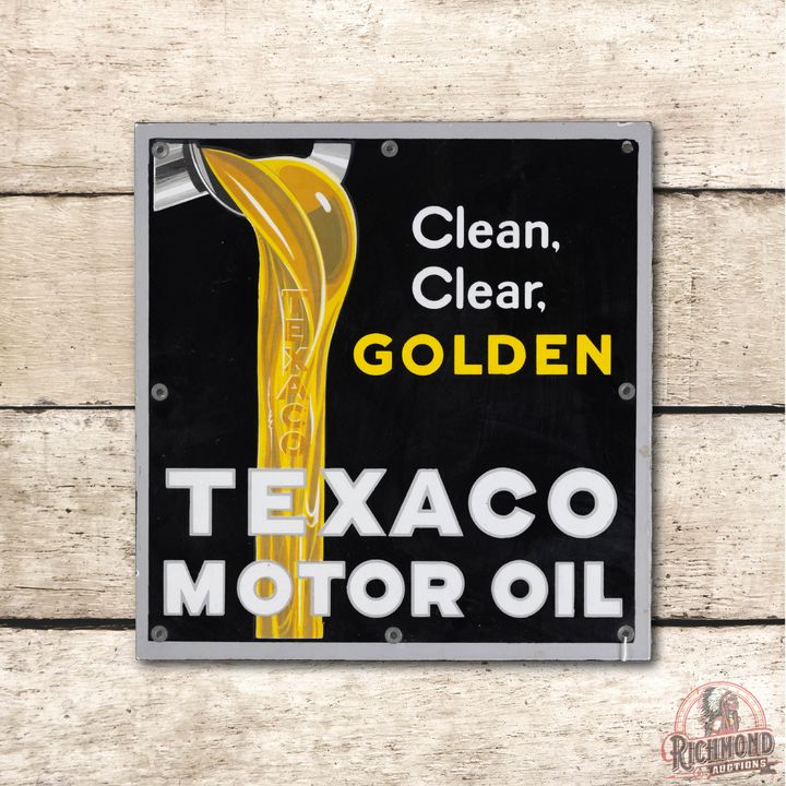 Texaco Motor Oil "Clean, Clear, Golden" Single Sided Porcelain Sign TAC 9.25