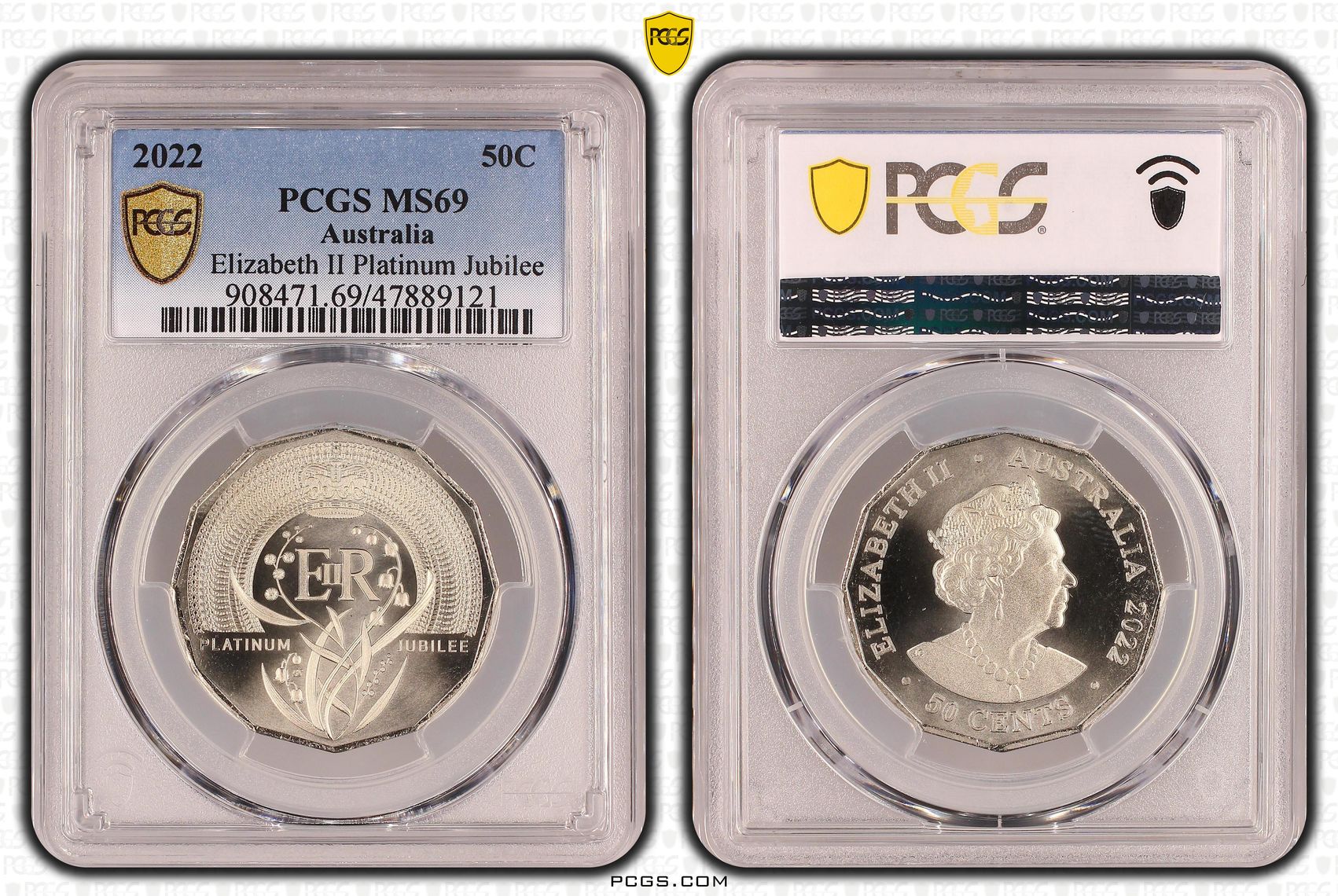 162 · Elizabeth II Platinum Jubilee , Fifty Cent, 2022, PCGS MS69