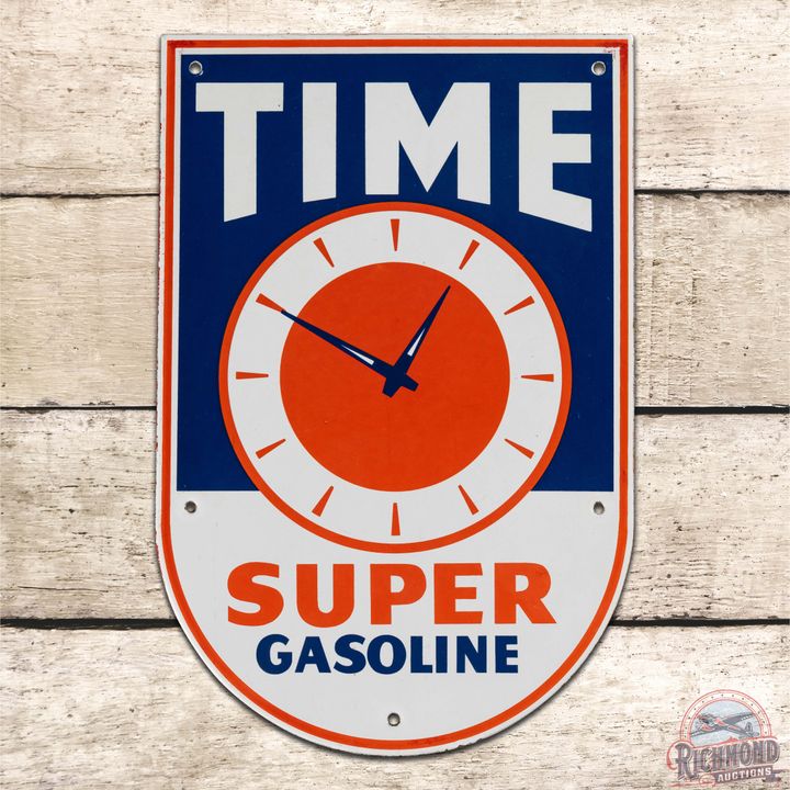 Incredible Time Super Gasoline Single Sided Porcelain Pump Plate Sign