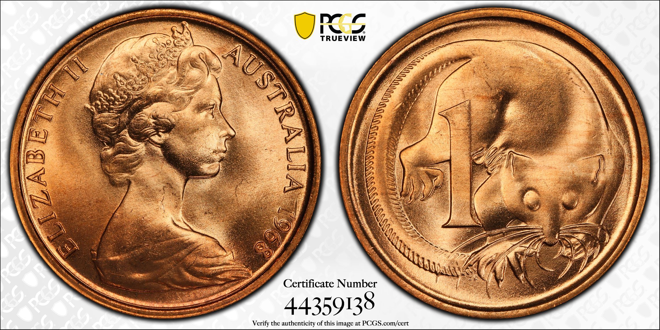 1968 Australia One Cent, 1c PCGS - MS66RD -138