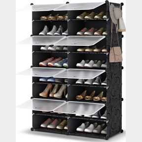LARGE HOMIDEC SHOE RACK, 8 TIER SHOE STORAGE CABINET 32 PAIR PLASTIC SHOE SHELVES ORGANIZER FOR CLOSET HALLWAY BEDROOM ENTRYWAY