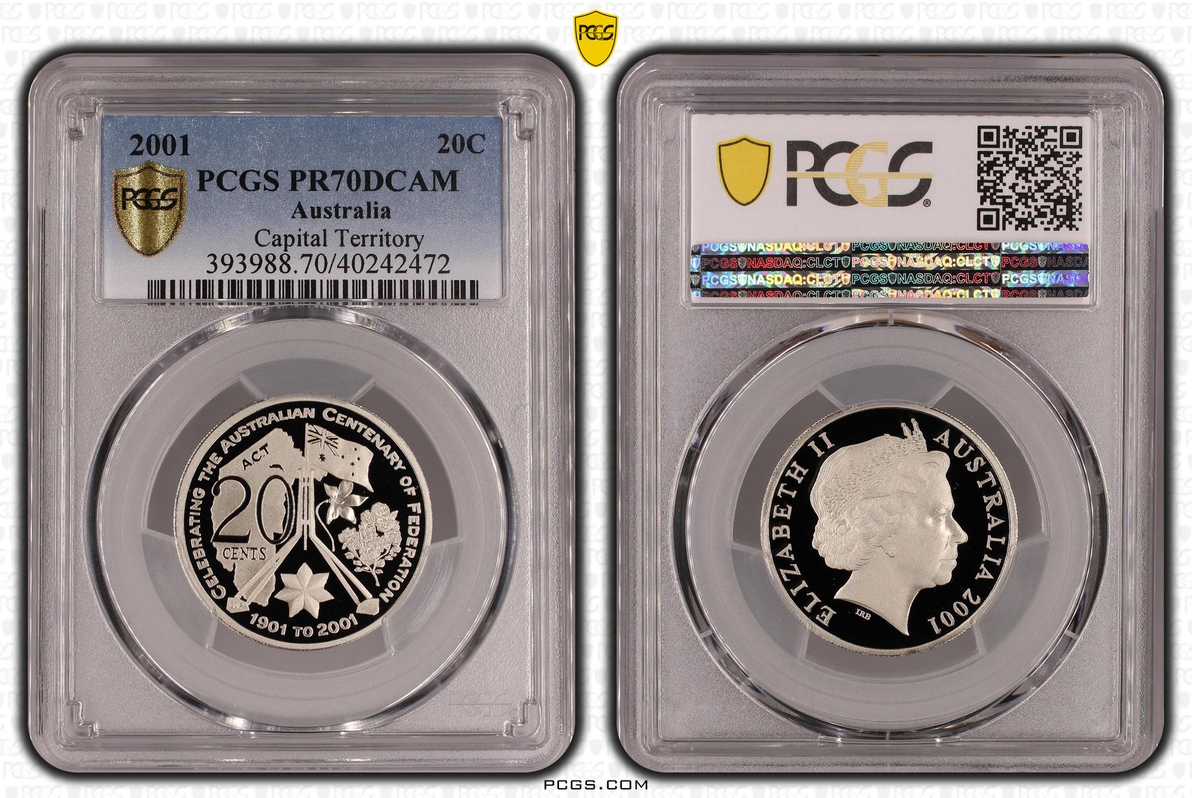 217 · 2001 Australian Twenty Cent, 20c Proof Capital Territory PCGS - PR70DCAM POP 59/0 -472