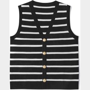 UEU WOMENS STRIPED SWEATER VEST BUTTON UP KNIT VEST TOPS CROPPED CROCHET SLEEVELESS CARDIGAN 2025 TRENDY FASHION OUTFITS BLACK STR