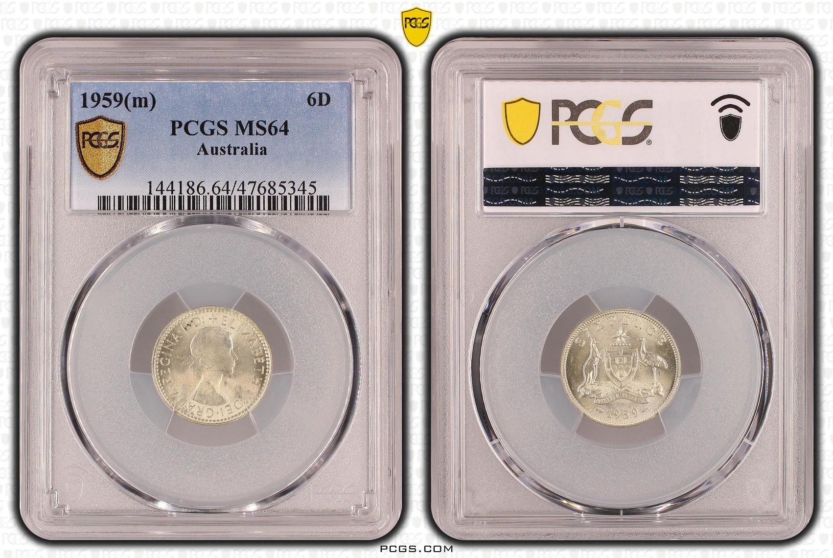 Sixpence, 1959(m), PCGS MS 64