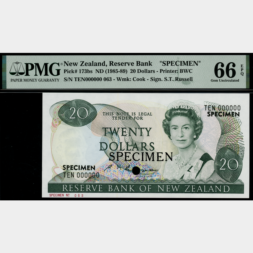 New Zealand 1985 $20 QEII Specimen TEN000000 Specimen No 