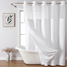 EACHOPE NO HOOK SHOWER CURTAIN AND LINER SET,NO HOOK TUFTED STRIPED TEXTURED SHOWER CURTAIN WITH SNAP IN LINER REPLACEMENT AND WAT