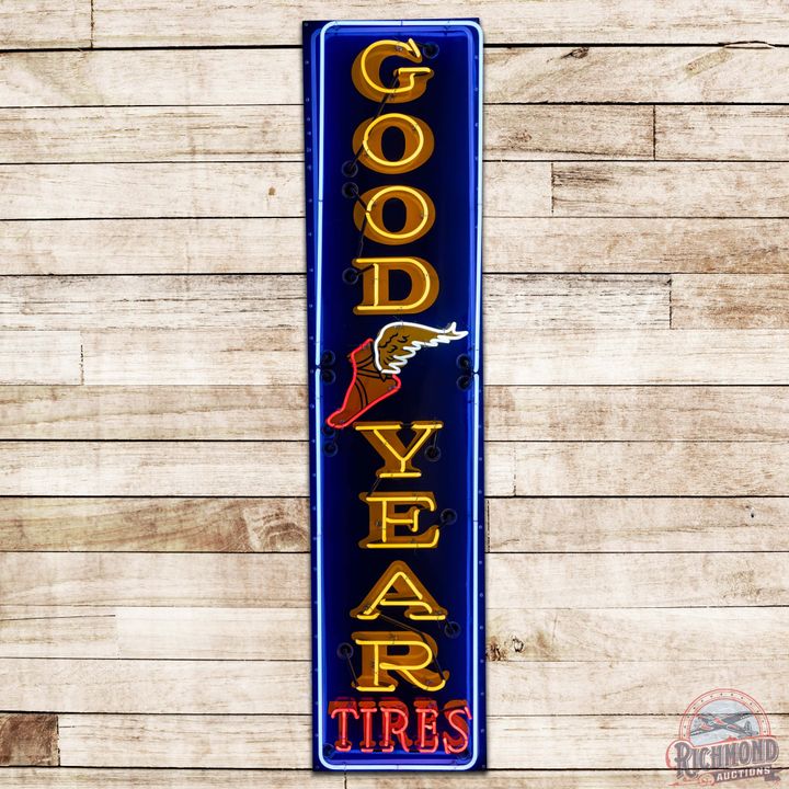 Goodyear Tires Vertical 8' SS Porcelain Neon Sign w/ Wingfoot