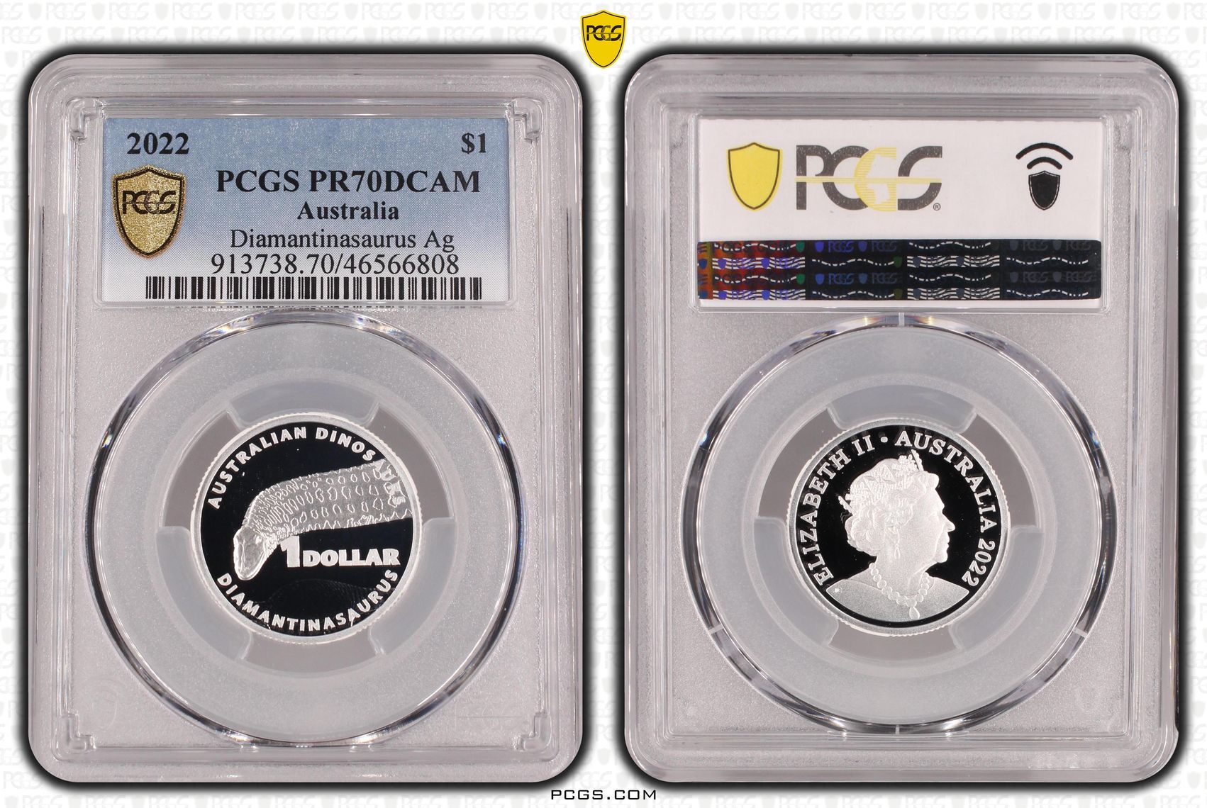 Elizabeth II, Diamantinasaurus Silver, POP 2/0, One Dollar, 2022, PCGS PR70DCAM