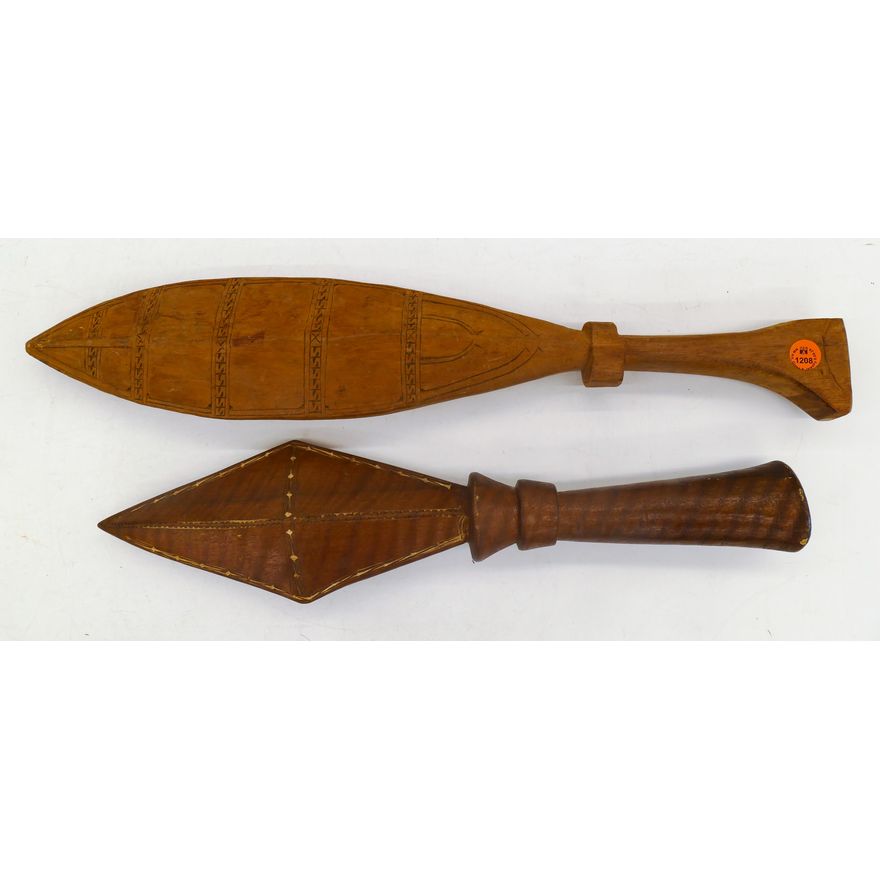 2pc Old Oceanic Wood Tribal War Clubs 17.5'' to 20.5''
