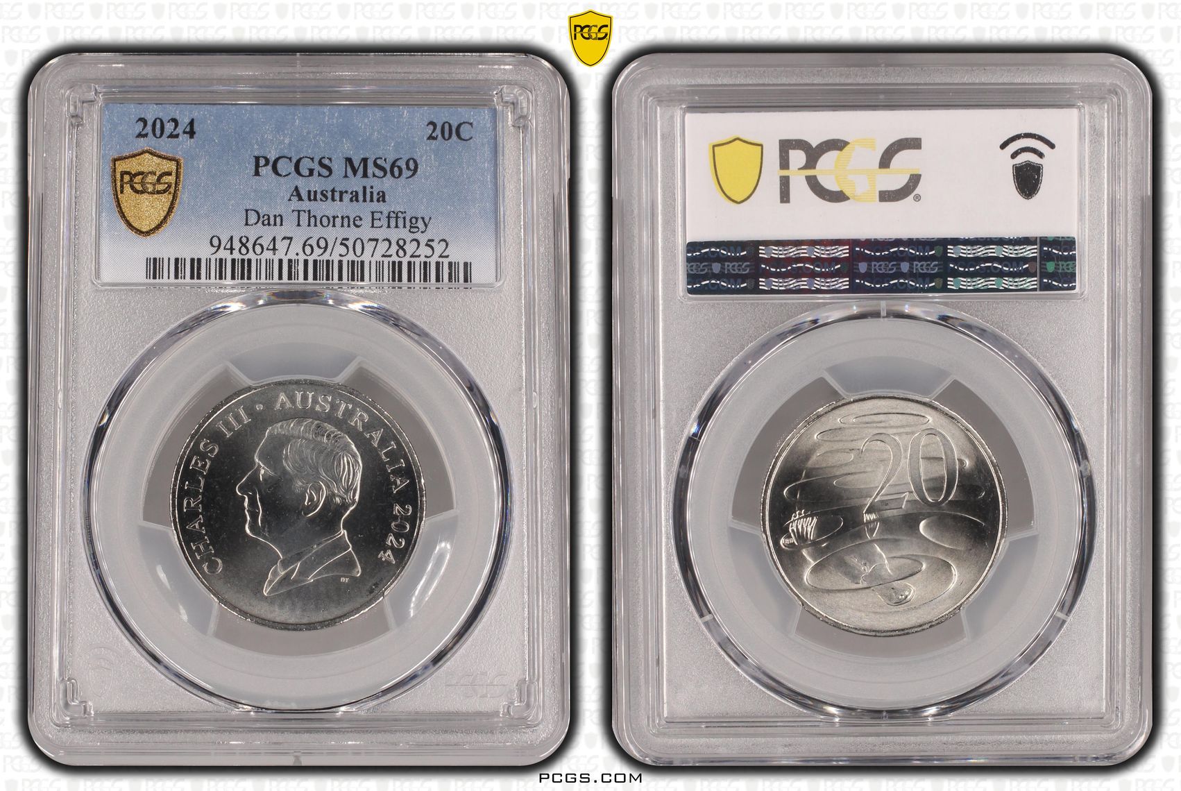 Dan Thorne Effigy POP 6/0, Twenty Cent, 2024, PCGS MS69