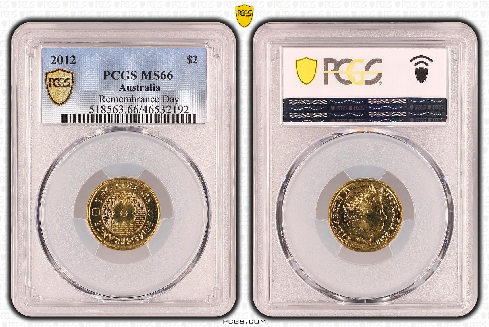 Elizabeth II, Remembrance Day, Two Dollar, 2012, PCGS MS66