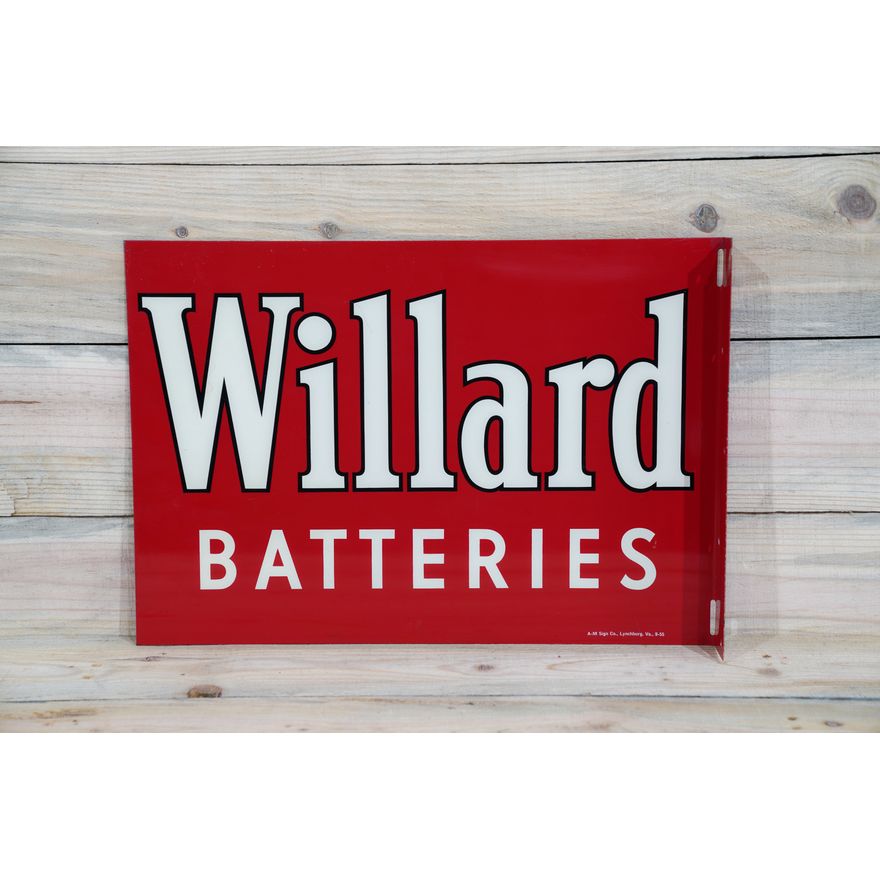 1955 Willard Batteries Metal Flange Sign TAC 9.25