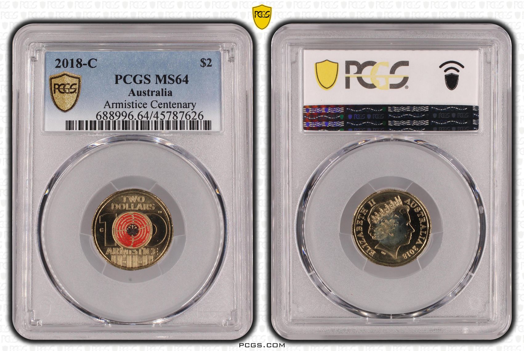 Elizabeth II, Armistice Centenary, Two Dollar, 2018-C, PCGS MS64