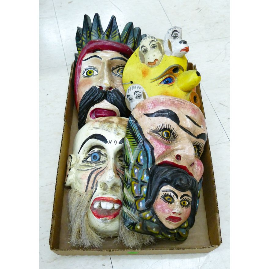Box 4pc Mexican Painted Wood Masks