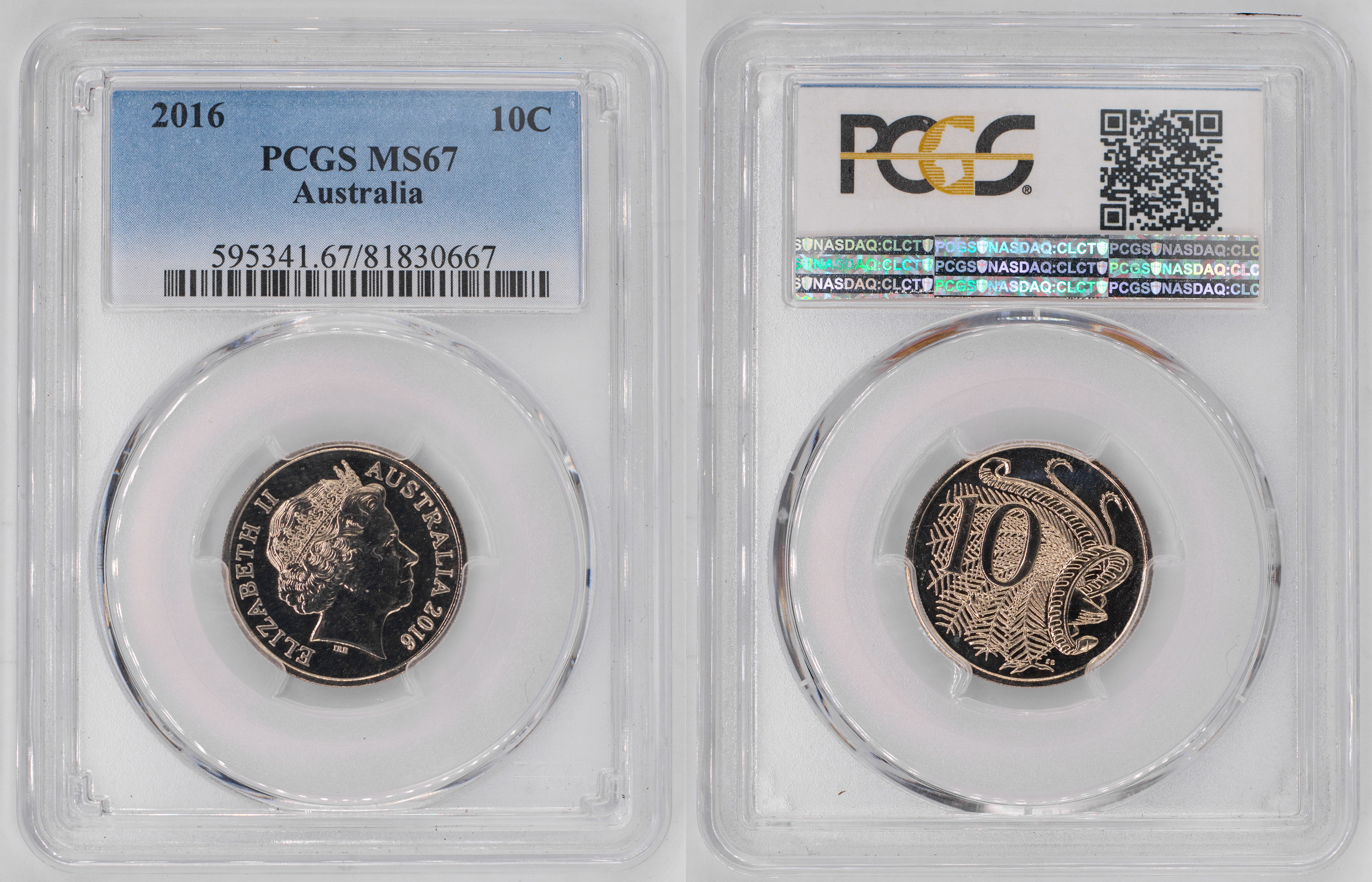 Elizabeth II, Ten Cent, 2016, PCGS MS67