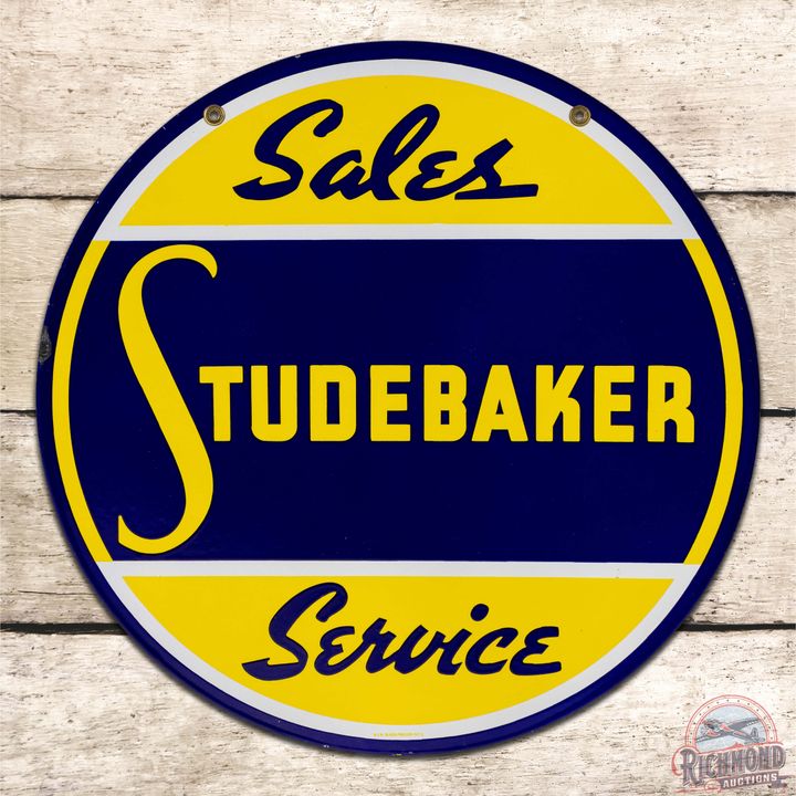 Rare Studebaker Sales Service 24" Double Sided Porcelain Sign