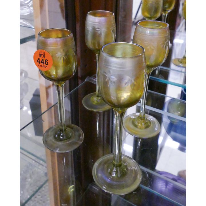 Set 4pc L.C. Tiffany Etched Iridescent Cordials- 4.5''