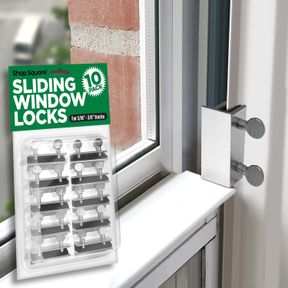 10 PACK SHOP SQUARE SLIDING WINDOW AND DOOR LOCKS (10 PACK), ADJUSTABLE ALUMINUM, USED FOR 3/16-3/8 TRACK, SECURITY DOOR STOPPER S