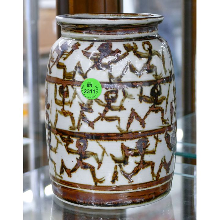 Louis Mideke Running Figures Porcelain Jar 7''
