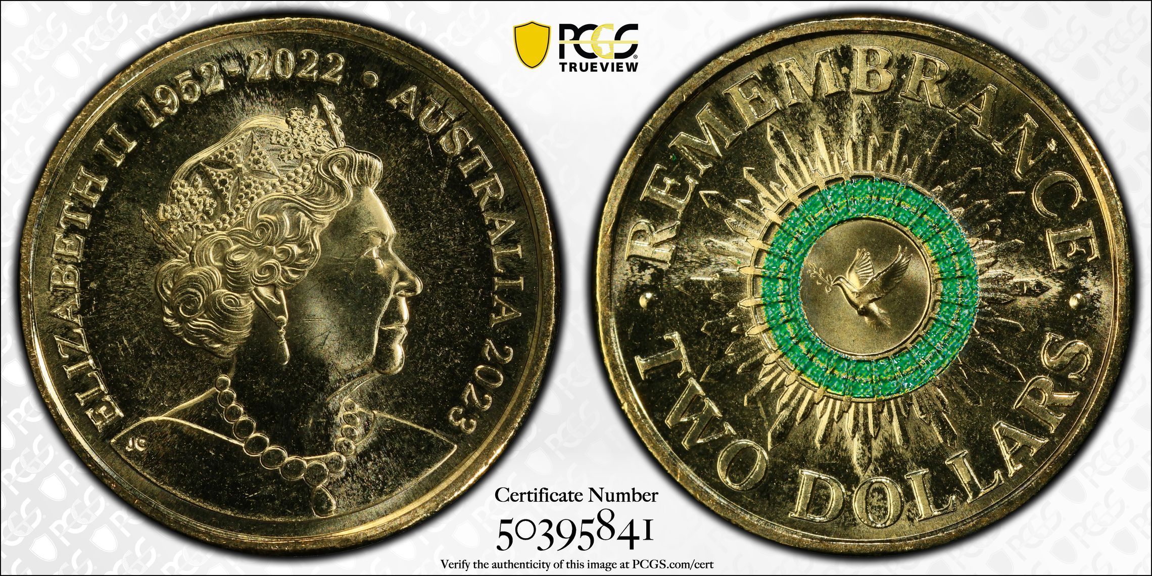 35th Ann $2 Coin Set Colourised Remembrance Dove, Two Dollar, 2023, PCGS MS66