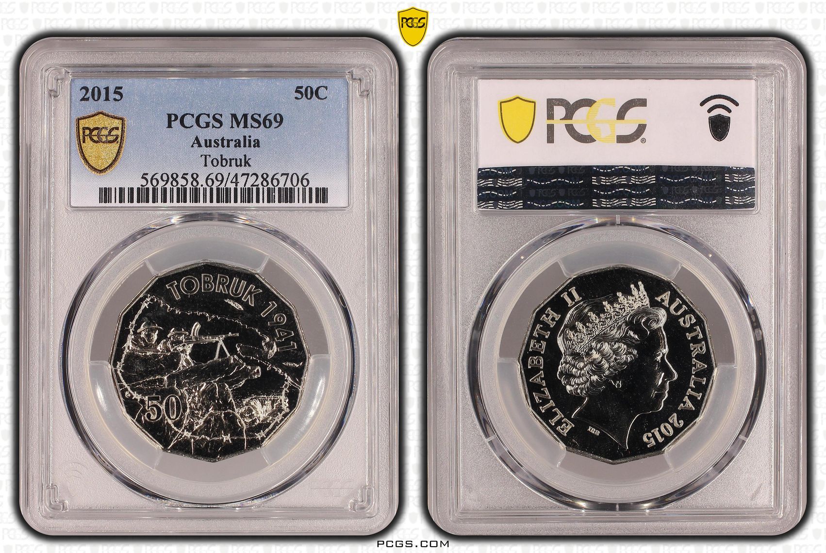 Elizabeth II, Tobruk, Fifty Cent, 2015, PCGS MS69