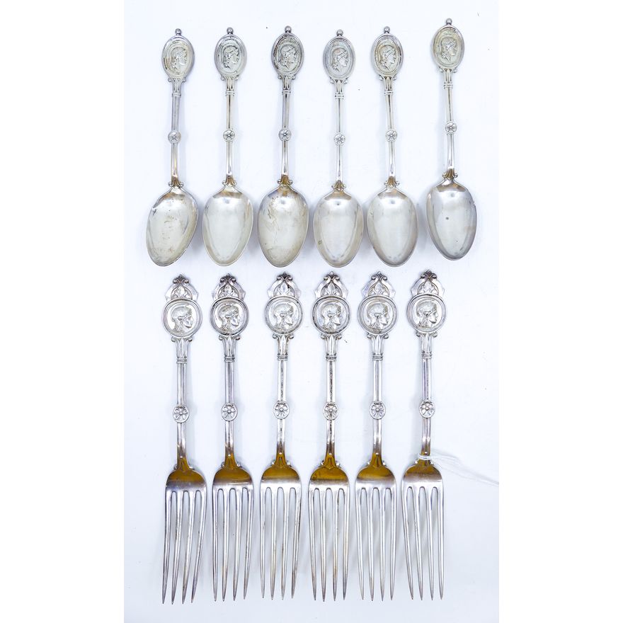 12pc Antique Gorham? Medallion Sterling Flatware 6'' and 7.5''