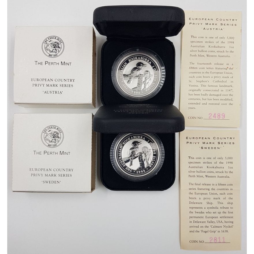 Kookaburra 1oz. Silver Privy Mark Coins (x2)