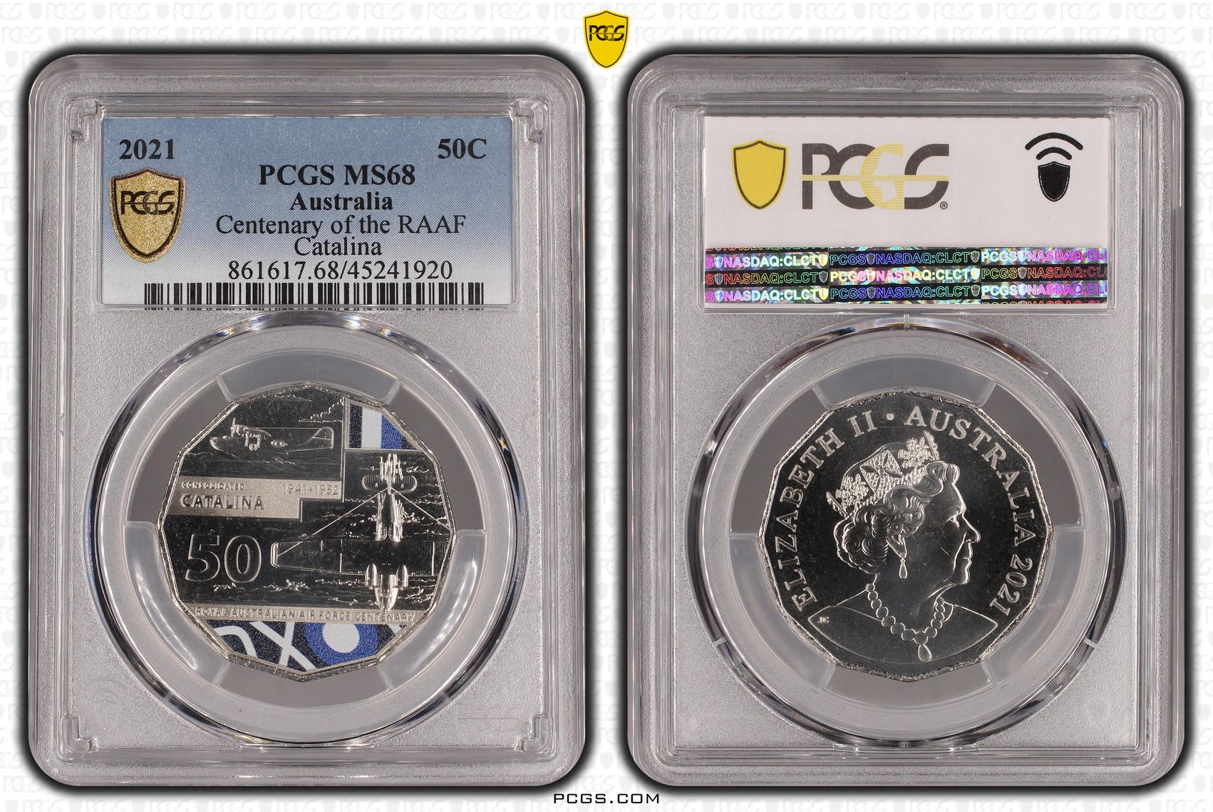 2021 Australia Fifty Cent, 50c Centenary of the RAAF Catalina PCGS - MS68 -920