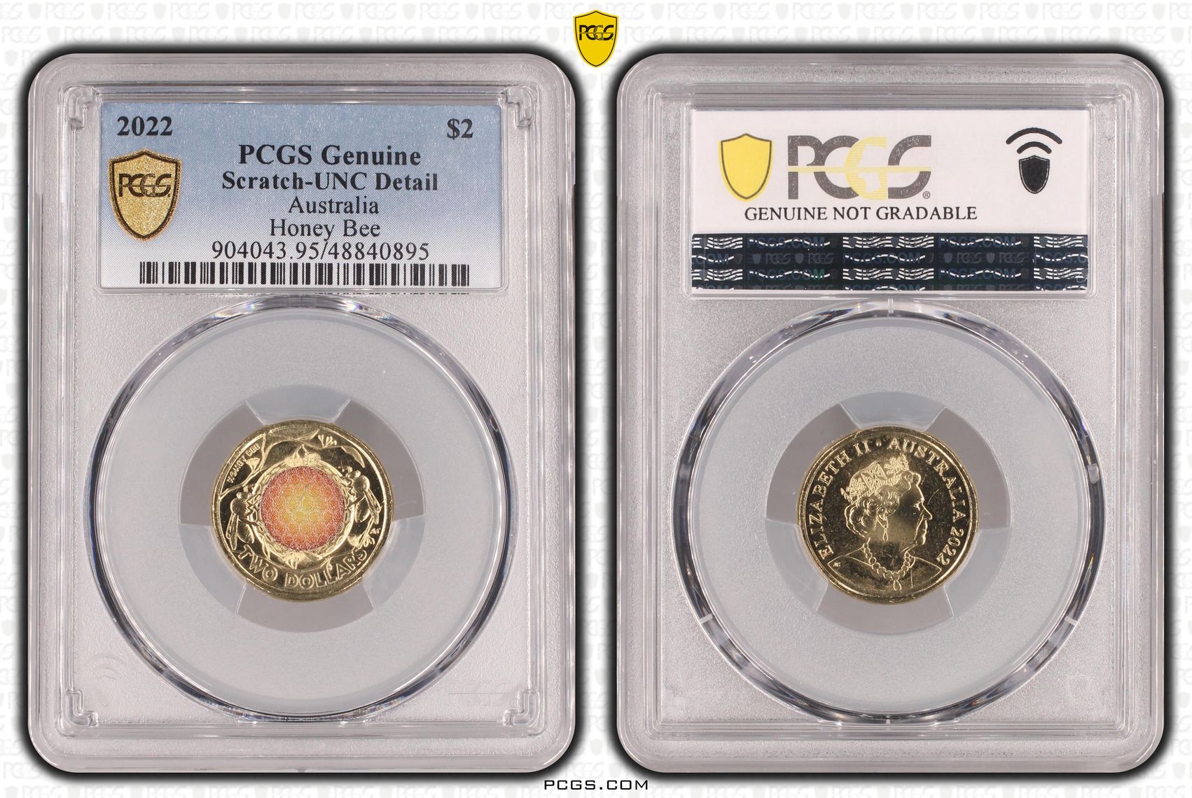 Honey Bee Colorized, Two Dollar, 2022, PCGS Genuine - UNC Details (95 - Scratch)