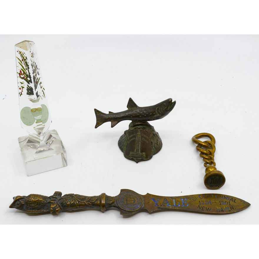4pc Antique Yale Letter Opener, Seal, Paperweight, etc.