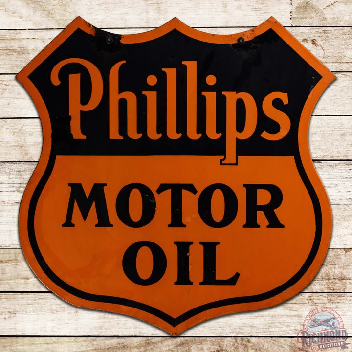 Rare Phillips Motor Oil Die Cut 30" Double Sided Porcelain Sign