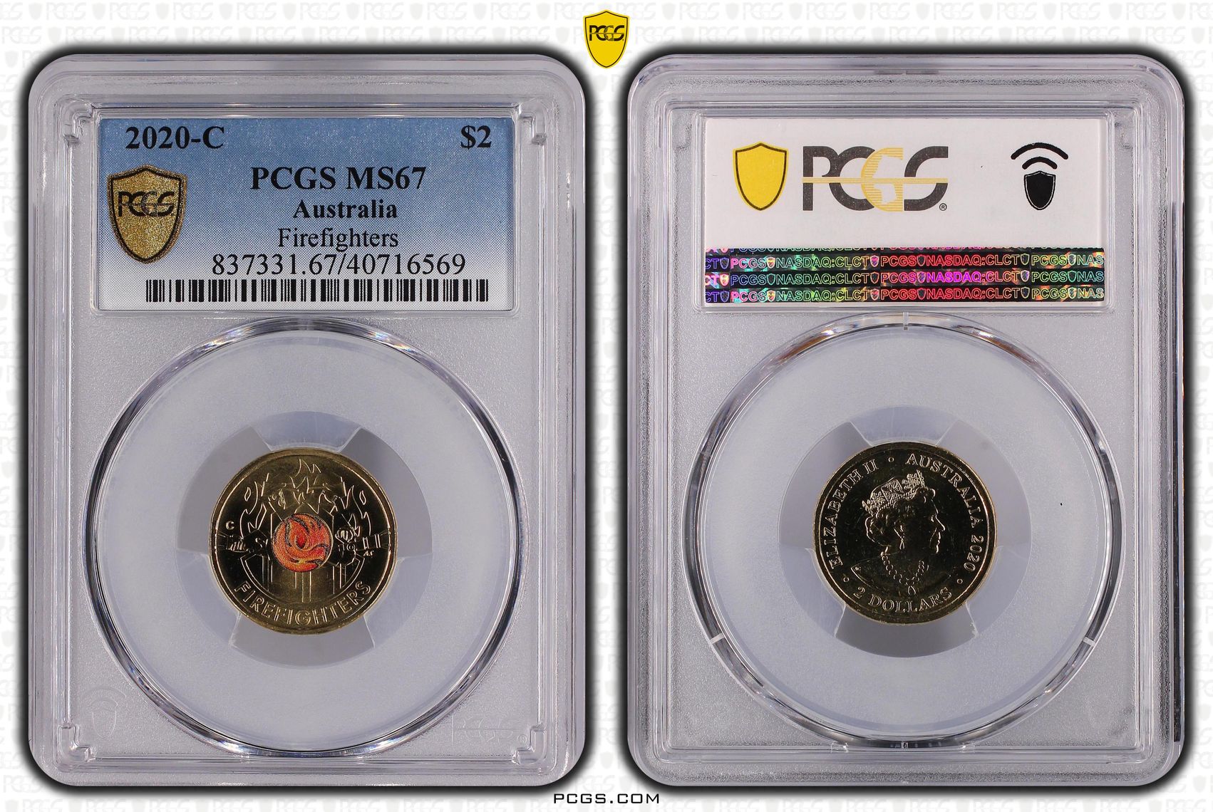 Elizabeth II, Firefighters Colorized , Two Dollar, 2020-C, PCGS MS67