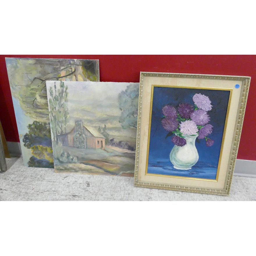 Stack 3pc Vintage Oil Paintings 20''x23'' Approx.