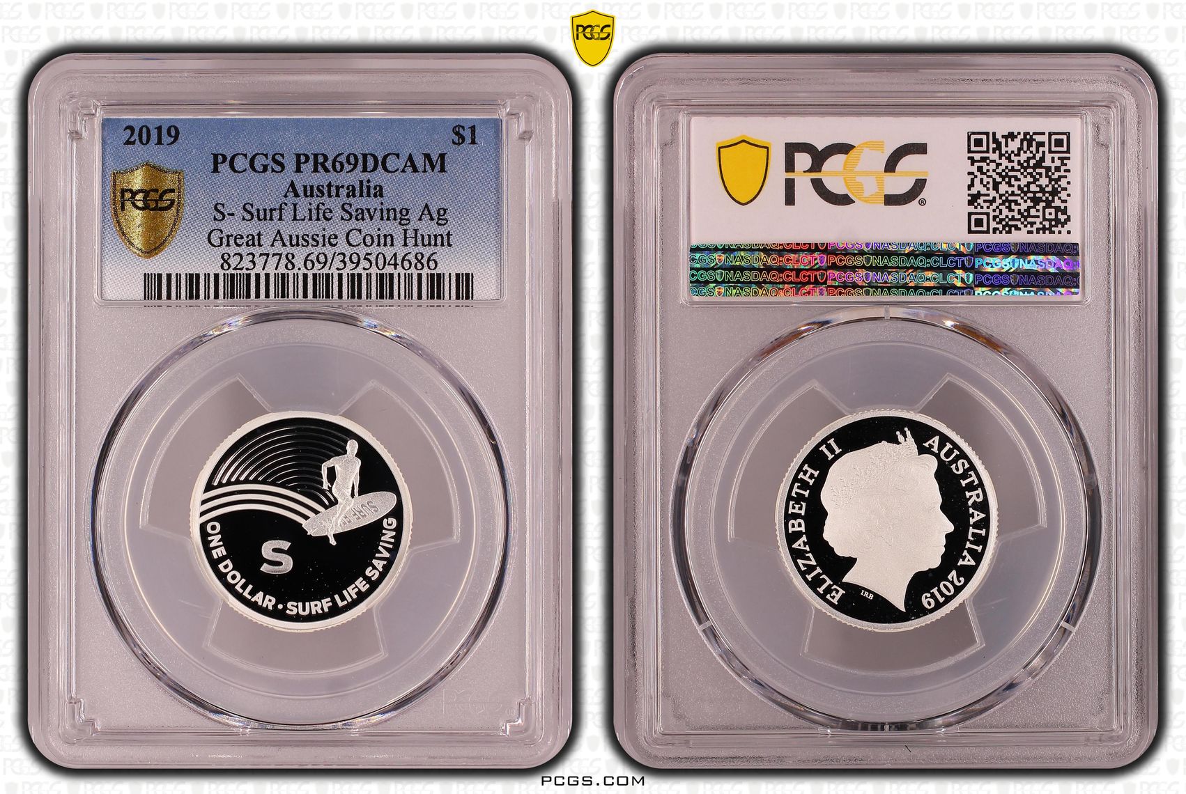 S- Surf Life Saving Ag Great Aussie Coin Hunt, POP 3/0, One Dollar, 2019, PCGS PR69DCAM