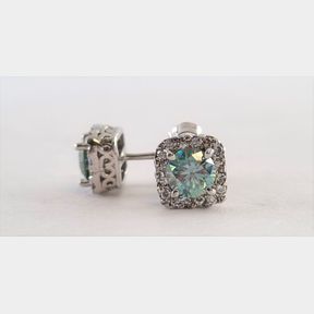 1.00CT BLUE MOISANITES & .160CT DIAMONDS IN 18CT WHITE GOLD EARRINGS - 51633/364