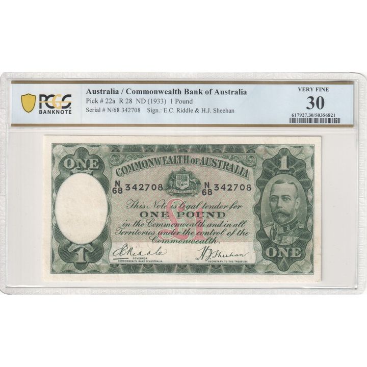 Riddle/Sheehan, One Pound, ND (1933), PCGS Very Fine 30