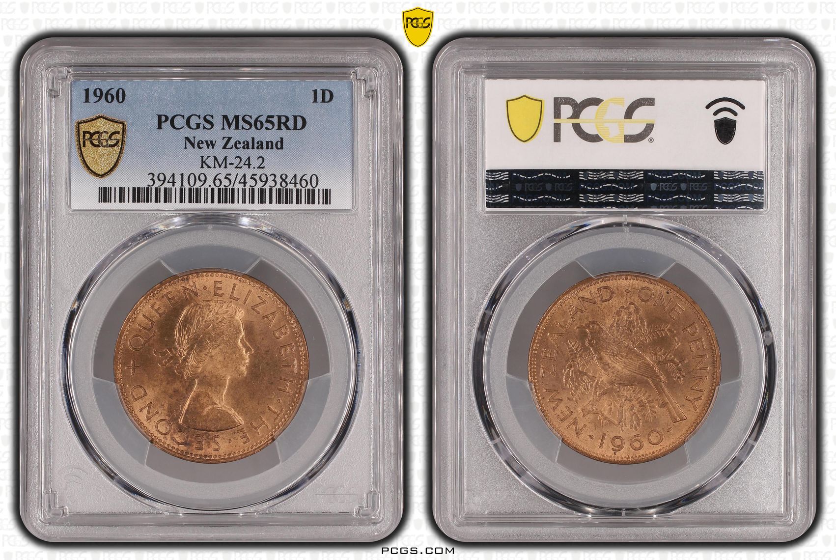 1960 New Zealand Penny KM-24.2 PCGS - MS65RD POP 7/0 -460