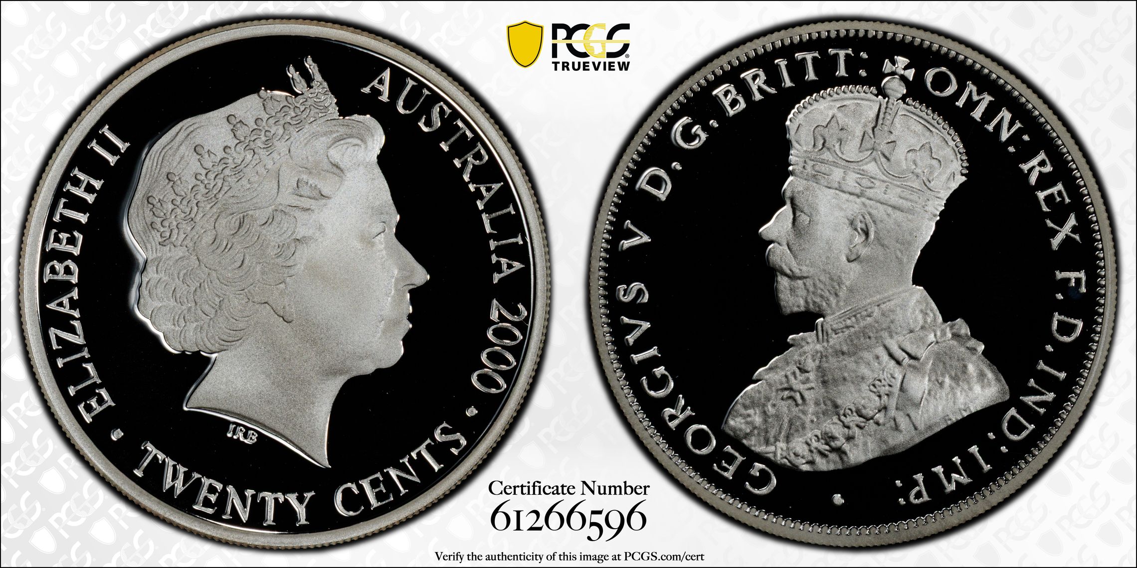 George V Silver, Twenty Cent, 2000, PCGS PR69DCAM
