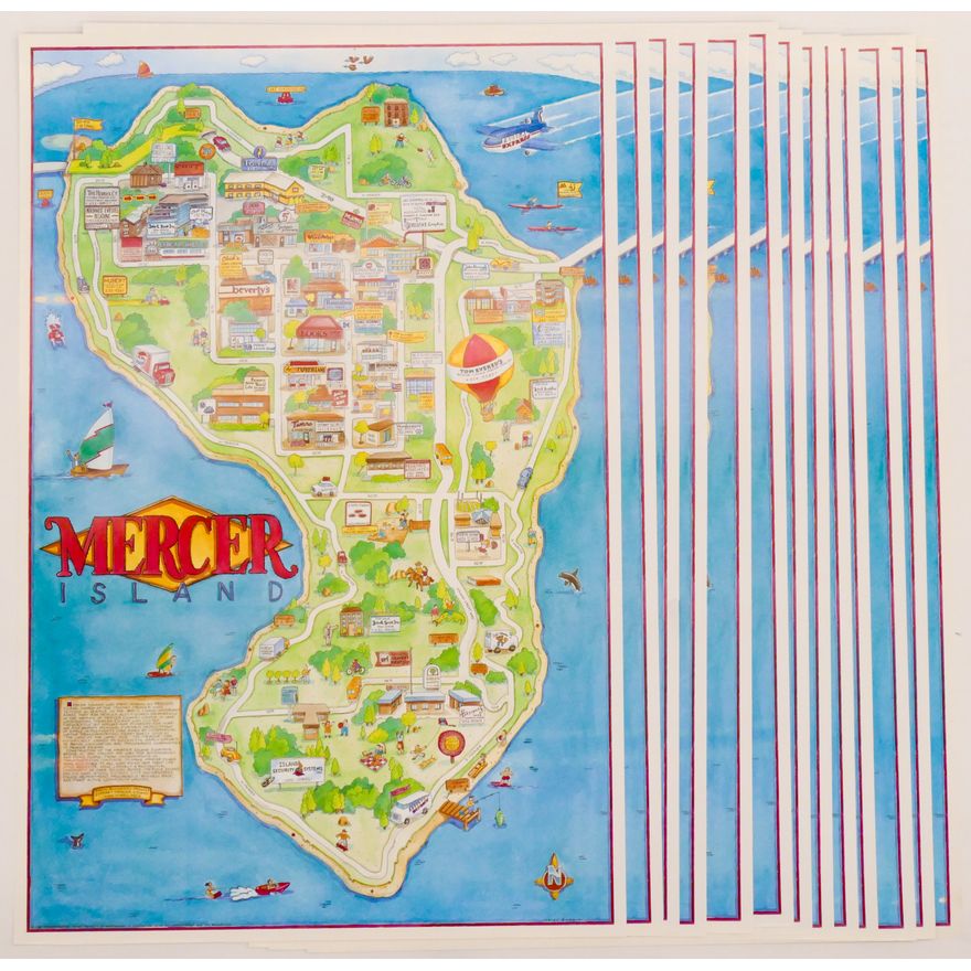 13pc Vintage Mercer Island Map Posters.