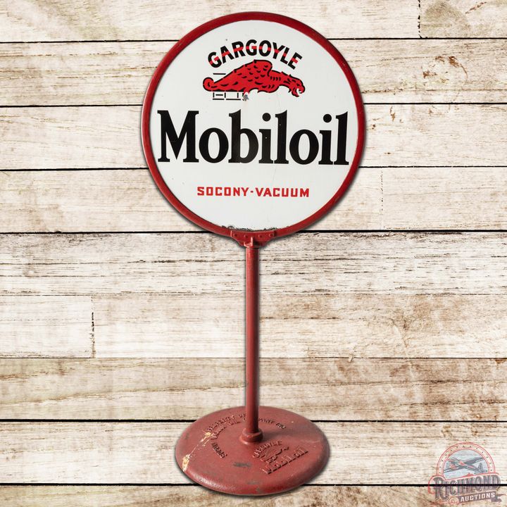 Gargoyle Mobiloil Socony-Vacuum DS Porcelain Curb Sign