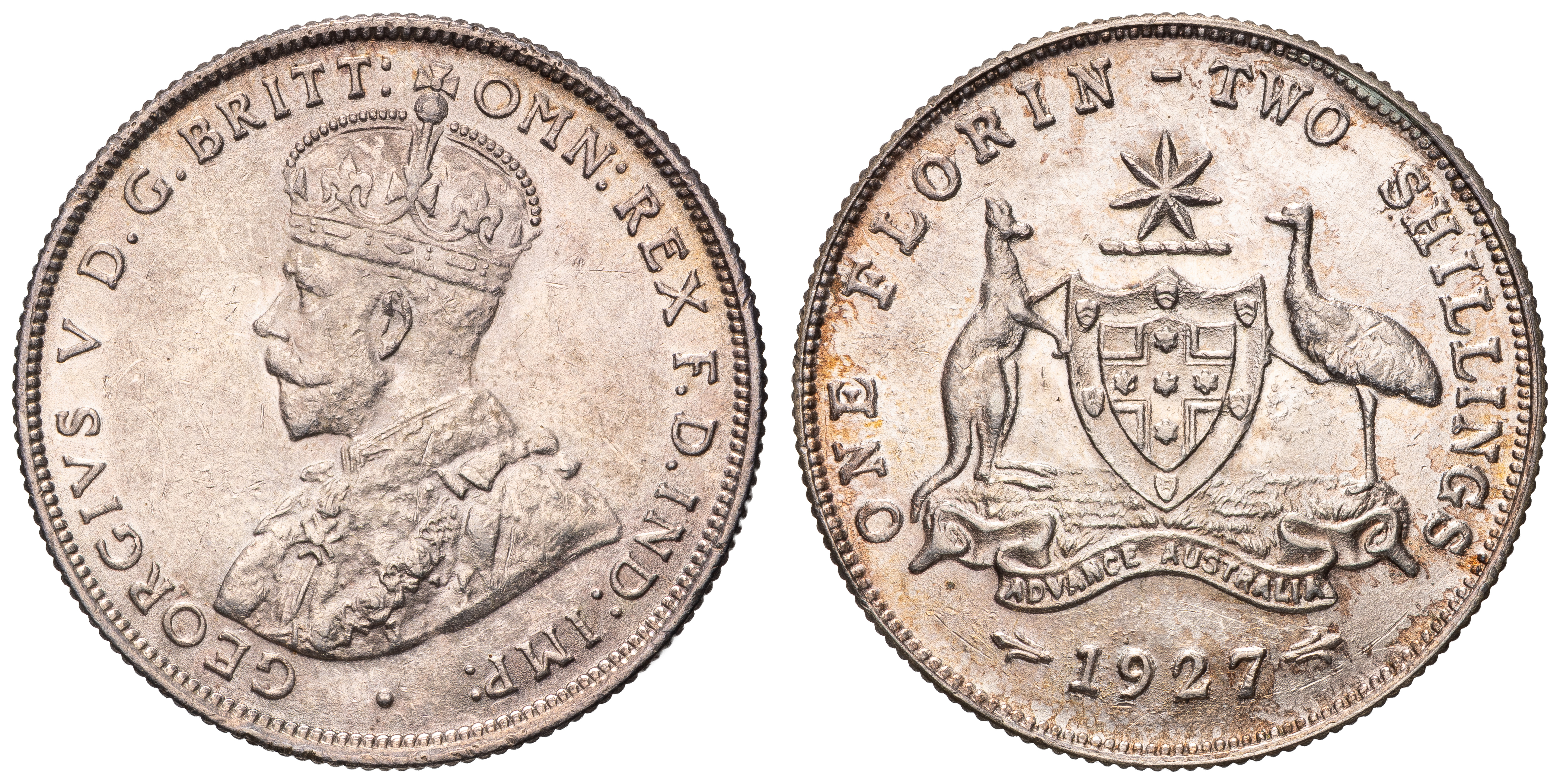 George V, Coat of Arms, Florin, 1927, aUNC