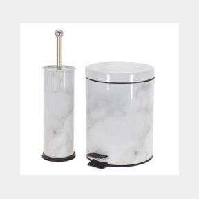 Elegant Marble Design 5 Litre Dustbin and Toilet Brush - Combo - White -Bar 9902040103004- 51745/27951