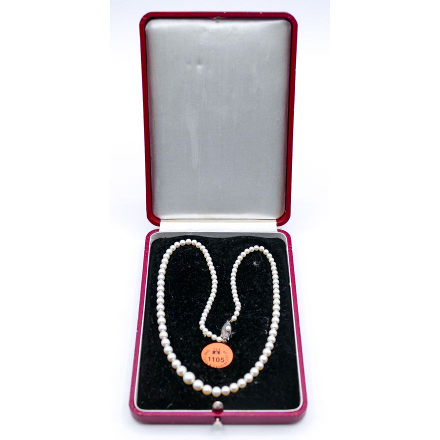 Vintage Japanese 3-7mm Pearl Necklace in Box 18''
