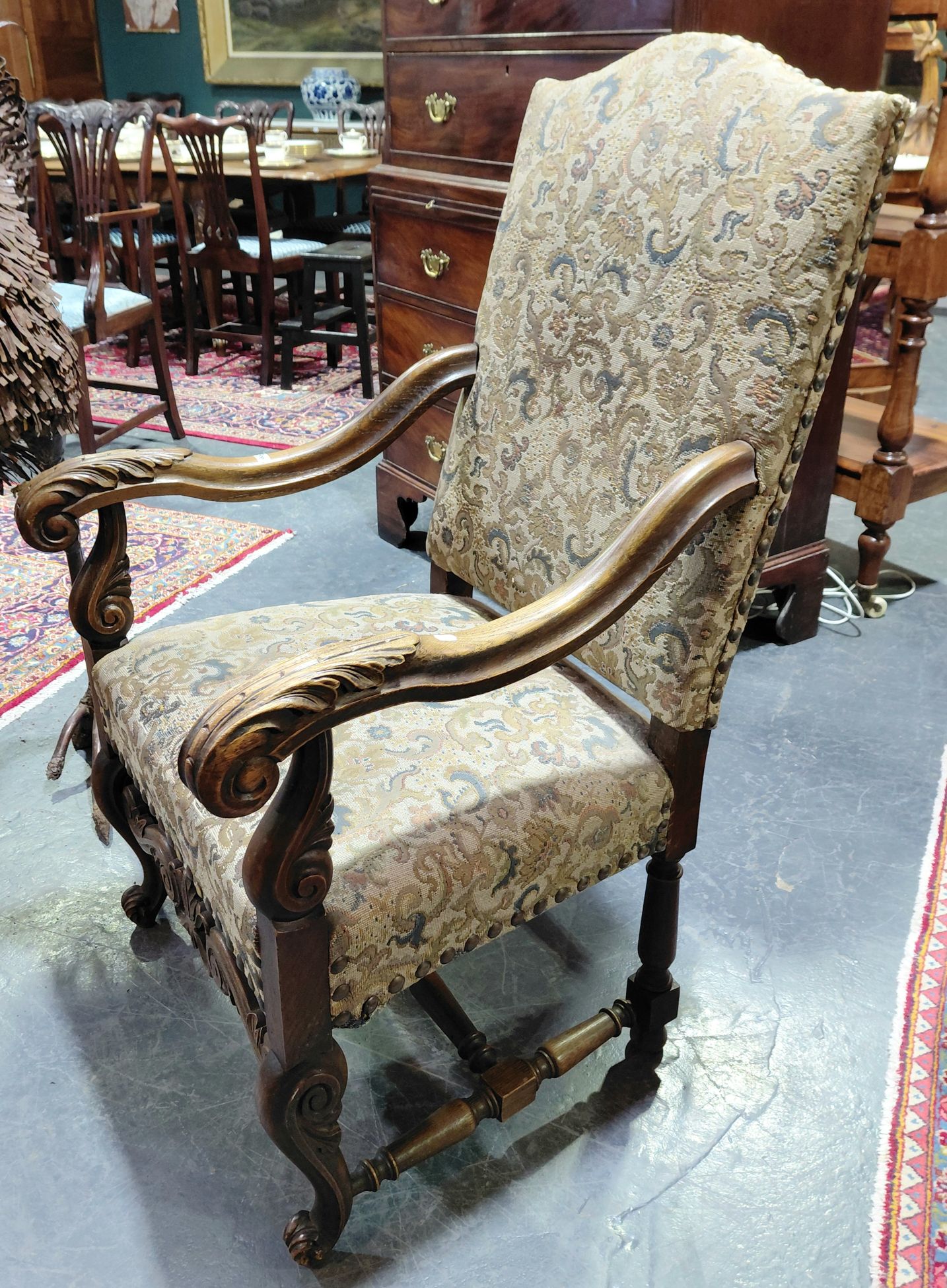 566 · ELIZABETHAN STYLE OPEN ARMCHAIR