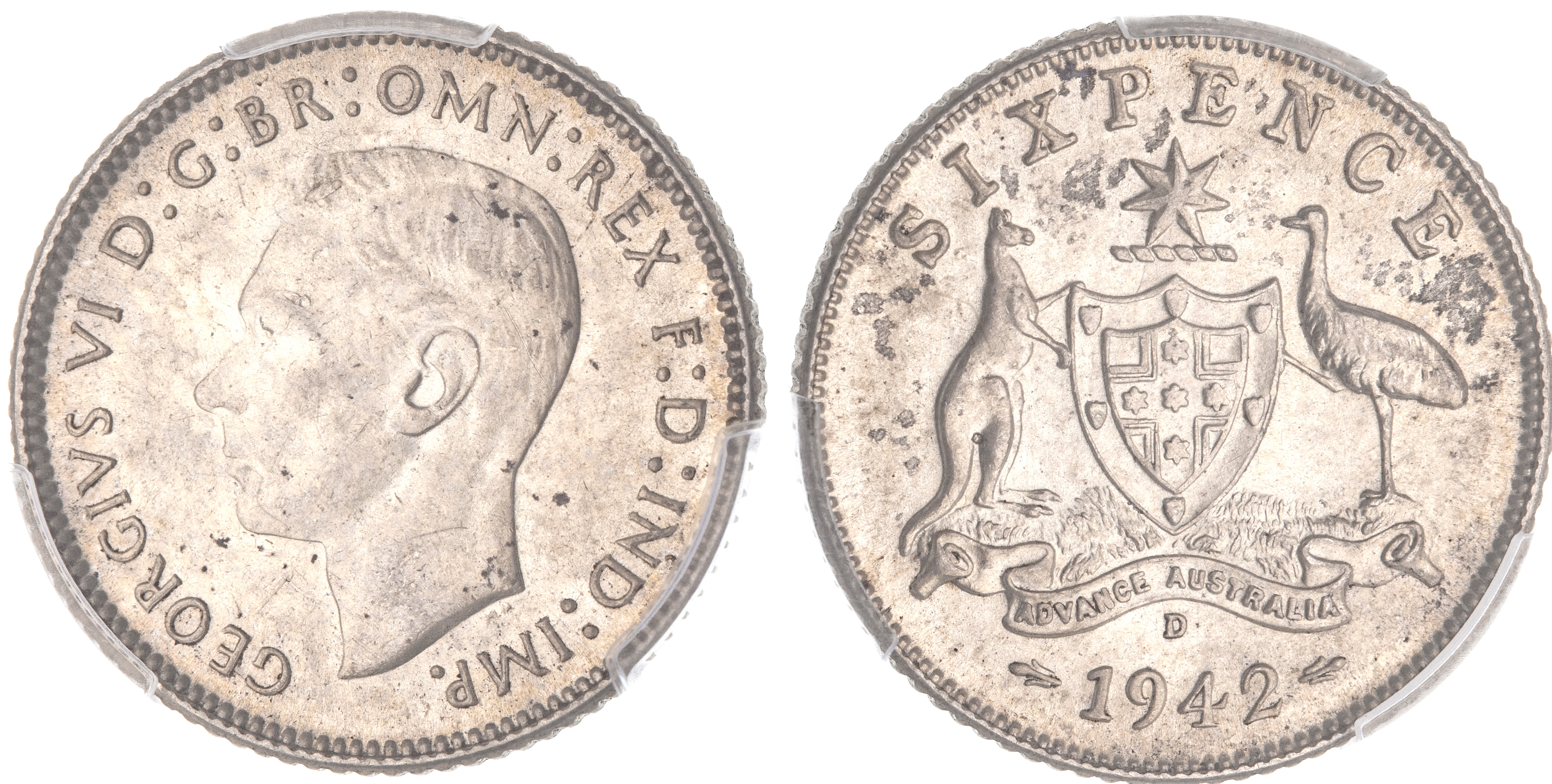 George VI, Sixpence, 1942-D, PCGS MS 64