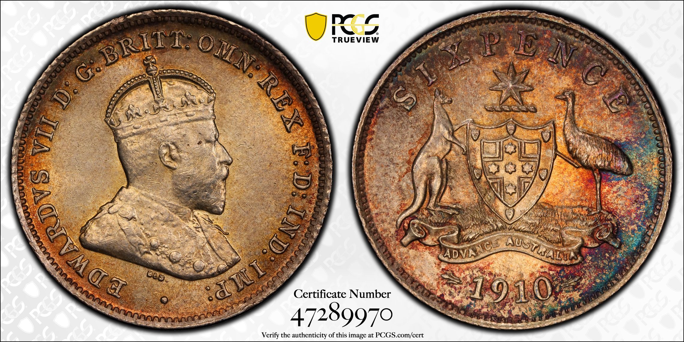 Edward VII, Sixpence, 1910, PCGS MS64