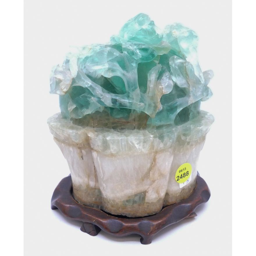 Antique Chinese Tourmaline Flower Pot Figure- As Is- 7''